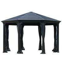Outsunny 15' x 15' Octagon Hardtop Gazebo with Galvanized Steel Roof, Aluminum Frame, Permanent Pavilion Outdoor Gazebo Canopy with Netting for, Patio, Garden, Backyard, Deck, Lawn, Black(m-1)