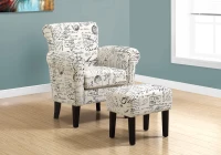Monarch Transitional Style Upholstered Accent Wing Chair with Matching Ottoman - Vintage French Fabric(m-2)