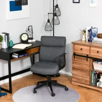 Vinsetto Mid Back Linen Fabric Home Office Chair, Computer Task Chair with Ergonomic Lined Wide Seat, Thick Padding, and 360° Swivel Wheels, Gray(m-10)