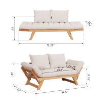 HomCom 3 Position Convertible Chaise Lounge Sofa Bed - Natural Wood/ Cream White(m-3)
