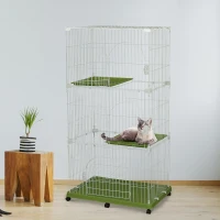 PawHut 70" 3-Level  Steel Wire Vertical Cat Condo Pet Cage - White/ Green(m-2)