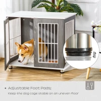 PawHut 34'' 2-in-1 Wooden Dog Kennel, Modern Wire Animal Crate, Pet Cage with Lockable Door and Adjustable Foot Pads, for Small and Medium Dogs, Grey and White(m-7)