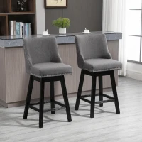HOMCOM 28" Swivel Bar Height Bar Stools Set of 2, Armless PU Leather Upholstered Barstools Chairs with Nailhead Trim and Wood Legs, Dark Grey(m-9)