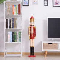 Open Box HOMCOM 42" Wooden Traditional Nutcracker King Figure with Scepter - Wine Red(m-5)