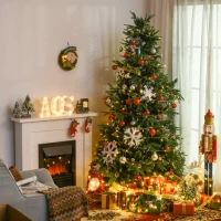 HOMCOM 7ft Artificial Pine Tree Holiday Home Christmas Decoration with Removable Branches, Pinecone - Red Berries(m-2)