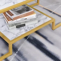HOMCOM Minimalist Art Deco Coffee Table with Laminate Marble Print Table Top & Underneath Storage Shelf, White & Gold(m-12)