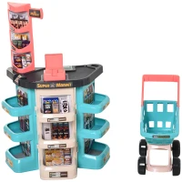 Qaba Kids Supermarket with Shopping Cart Play Set Toys with Working Scanner & Credit Card Reader for 3 to 6 Years - Green(m-1)