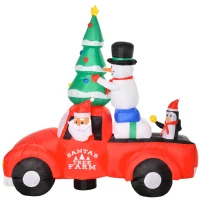 HOMCOM 7.5ft Christmas Inflatable Santa Claus Driving a Truck with Snowman, Penguin and Tree, Outdoor Blow-Up Yard Decoration with LED Lights Display(m-9)
