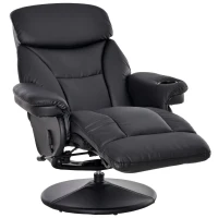 HOMCOM Manual Recliner, Swivel Lounge Armchair with Side Pocket, Footrest and Cup Holder for Living Room, Black(m-10)