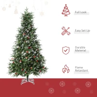 HOMCOM 7ft Artificial Pine Tree Holiday Home Christmas Decoration with Removable Branches, Pinecone - Red Berries(m-4)