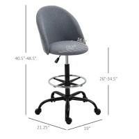 Vinsetto Ergonomic Rolling Drafting Chair for Standing Desk, Linen Office Stool with Adjustable Foot Ring and Steel Base(m-3)