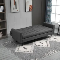 HOMCOM Linen Fabric Convertible Sofa Bed with Button Tufted Back Design, Adjustable Angles and Wood Legs, Grey(m-9)