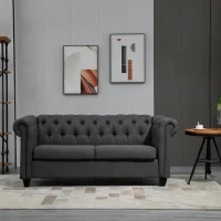 HOMCOM 2-Seater Oversize Loveseat Linen Fabric Sofa Couch 72.8 Inches with Rubberwood Legs & Rolled Arms for Living Room, Grey(m-8)