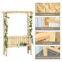 Outsunny Outdoor Garden Bench Arch Pergola with Natural Fir Wood Build, Protective Varnish, & 2 Person Ergonomic Bench(m-7)