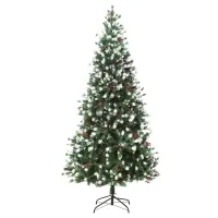HOMCOM Artificial Christmas Tree, 7' Tall Unlit Snow-Flocked Fir with Realistic Branches, Red Berries and 1172 Tips(m-1)