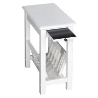 HomCom Modern 2-Tier Acacia Wood End Table Side Desk with Cup Holder and Lower Shelf - White(m-7)