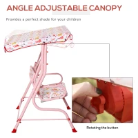 Outsunny Kids Porch Swing, Outdoor 2-Seat Patio Chair, Toddler Glider with Adjustable Canopy, Seat Belt for Garden Backyard Rabbit Pattern(m-8)