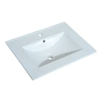 HomCom 24" Modern Full Size Ceramic Sink Vanity Storage Cabinet- Dark Coffee Woodgrain(m-7)