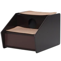 PawHut 2-Story Pet Mobility Safety Stairs with Ramp and Built-In House for Dogs and Cats  Wood(m-6)