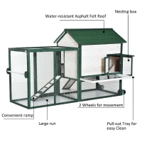 PawHut 100" Portable Wooden Chicken Coop Kit With Wheels, Run And Nesting Box (m-5)