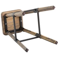 HomCom 2 Piece 24" Tall Rustic Industrial Armless Square Wood Top Bar Stool Set - Black / Woodgrain(m-9)