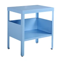 Open Box HomCom Block Color Mid Century Modern Industrial Steel End Table Shelf - Light Blue(m-1)