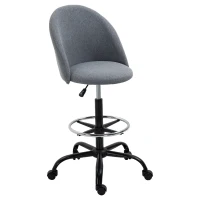 Vinsetto Ergonomic Rolling Drafting Chair for Standing Desk, Linen Office Stool with Adjustable Foot Ring and Steel Base(m-1)