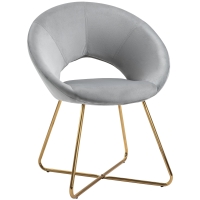 HOMCOM Modern Accent Velvet Chair Open Curved Mid-Back Upholstered Vanity Chair with Gold Plating Metal Legs for Living Room/Office/Reception Grey
