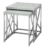 Monarch 2 Piece Contemporary Polished Chrome Metal Frame Accent Side End Nesting Table Set - Grey Cement-Look Finish(m-1)