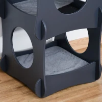 Pawhut Multi-level Wooden Cat House Kitten Bed Furniture with Removable Soft Cushion for Rest, Dark Grey(m-12)