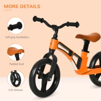 Qaba Kids Balance Bike Lightweight Toddler Bike with Adjustable Seat and Handlebar, No Pedal Magnesium Alloy Bicycle with Footrest for 2-5 Years Orange(m-5)