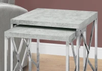 Monarch 2 Piece Contemporary Polished Chrome Metal Frame Accent Side End Nesting Table Set - Grey Cement-Look Finish(m-3)