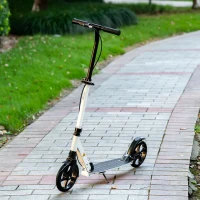 Soozier Foldable Kick Scooter for Teens Ages 12 Years and Up, Lightweight Scooters with Big Wheels, Adjustable Handlebars, One-Kick Open Mechanism and Dual Brakes System for Adult Teenage, White(m-2)