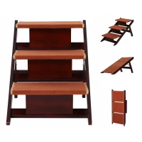 PawHut Wooden 2-in-1 Portable Folding Safety Pet Stairs / Ramp for Dogs and Cats(m-4)