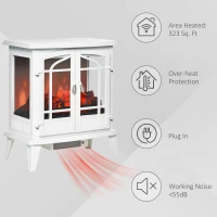 HOMCOM Electric Fireplace Heater, Freestanding Fireplace Stove with Realistic LED Log Flames and Overheating Safety Protection, 1400W, White(m-4)