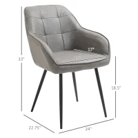 HOMCOM Modern Style Dining Chair Back Accent Chair with PU Leather Upholstery and Metal Legs for Living Room, Light Grey(m-3)