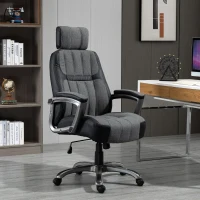 Vinsetto High-Back Home Office Chair 400lbs with Wide Seat, Linen PU High-Back Home Chair, Computer Desk Chair with Adjustable Height, Swivel Wheel, Black/Grey(m-9)