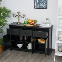 HOMCOM Buffet Storage Cabinet for Kitchen Entryway with 2 Cabinets and 3 Drawers, Adjustable Shelves, Black(m-8)