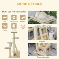 PawHut Multi-Level Cat Tree Condo Tower with Sisal-Covered Scratching Post, Activities for Kittens & Soft Cushion Luxury(m-5)