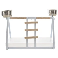 PawHut Portable Bird Play Perch Stand with Wooden Perch, Stainless Steel Feeding Bowls, & an Easy-Clean Tray, White(m-7)