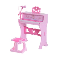 Qaba 37-Key Kids Princess Electronic Piano Toddler Toy Keyboard with Stool, MP3, Record, Light and Microphone for 3 years+, Pink(m-1)