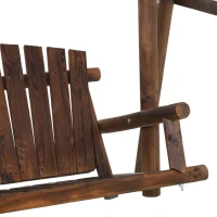 Outsunny 2-Seat Wooden Swing Bench, Ergonomic Design, 'A' Frame Construction, Stable and Non-Slip, Solid Wood Frame Log Garden Swing, for Outdoor and Indoor, Brown(m-10)
