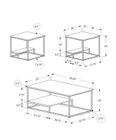 Monarch 3 Piece Modern Minimalist Smooth Laminate Top Coffee Table / Two Matching End Tables Set - Cappuccino / Silver(m-4)