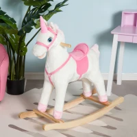 Qaba Kids Metal Plush Ride-On Unicorn Rocking Horse Chair Toy with Realistic Sounds(m-2)