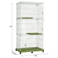 PawHut 70" 3-Level  Steel Wire Vertical Cat Condo Pet Cage - White/ Green(m-3)