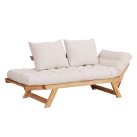 HomCom 3 Position Convertible Chaise Lounge Sofa Bed - Natural Wood/ Cream White(m-5)
