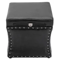 HomCom 17” Cube Faux Leather Storage Ottoman Footrest With Decorative Pull Out Tray - Black(m-3)