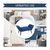 HOMCOM Modern Button Tufted Sitting Bench/Accent Fabric Upholstered Ottoman for Bedroom or Living Room, Blue(m-7)