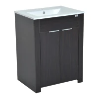 HomCom 24" Modern Full Size Ceramic Sink Vanity Storage Cabinet- Dark Coffee Woodgrain(m-2)