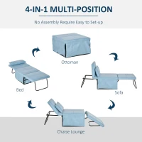 HOMCOM 4-in-1 Multi Function Folding Single Sofa Bed with Retractable Footrest, Convertible Sleeper with Adjustable Backrest For Living Room and Small Spaces, Light Blue(m-6)